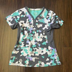 Healing Hands Women's Small Scrubs Top V neck Multi Color